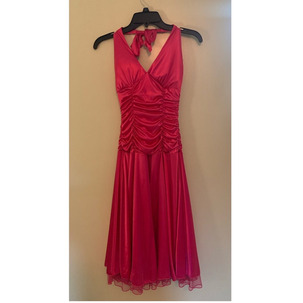 Small Ruby Rox Hot Pink Silk Tulle Ruffle Mid-length Slink Dress